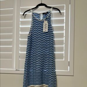 AVARA-Strut & Bolt Blue and White Chevron Knit Dress